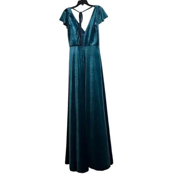 NWT After Six Lux Velvet Flutter Sleeve V Neck Maxi Dress Pockets 6 Dutch Blue - Picture 13 of 15